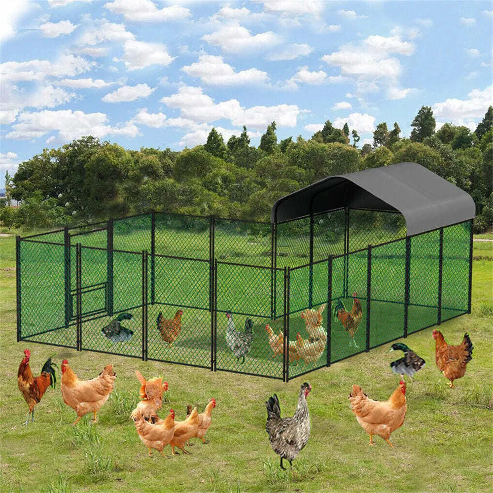Heavy Duty Large Chicken Run Coop Cage Walk In Coop Poultry Hen Rabbit Metal Kennel Hutch Pen with Waterproof UV Cover Outdoor The Pet & Home Store