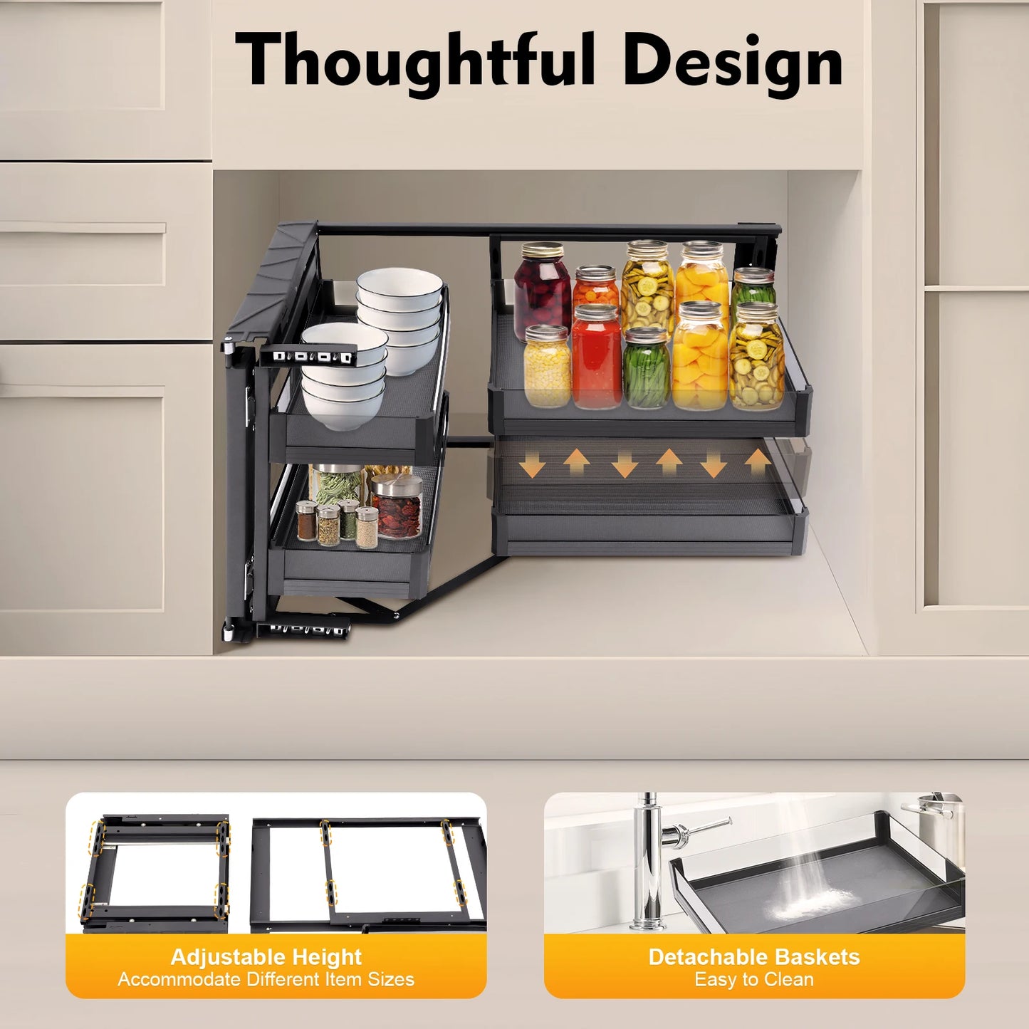 Bymaocar Blind Corner Cabinet Pull Out Organizer Swing Tray