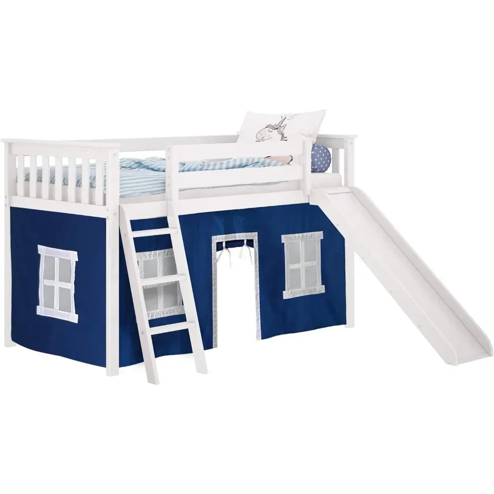 Loft Bed For Kids With Slide And Premium Bottom Curtains