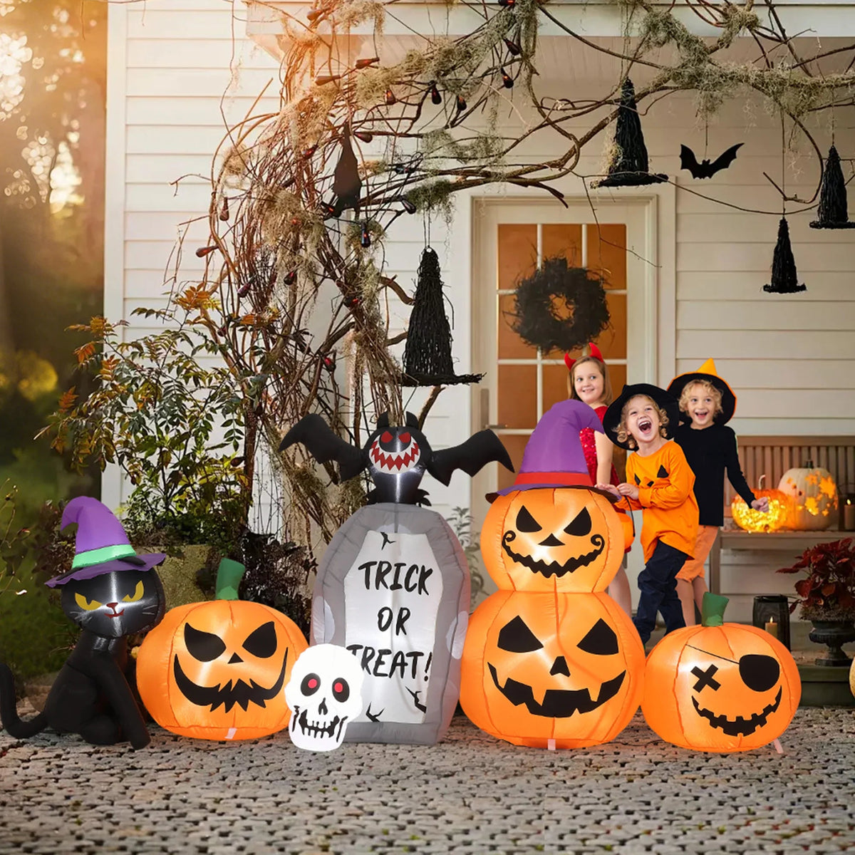 8ft Halloween Pumpkin Black Cat Tombstone Inflatable Yard Decor The Pet & Home Store