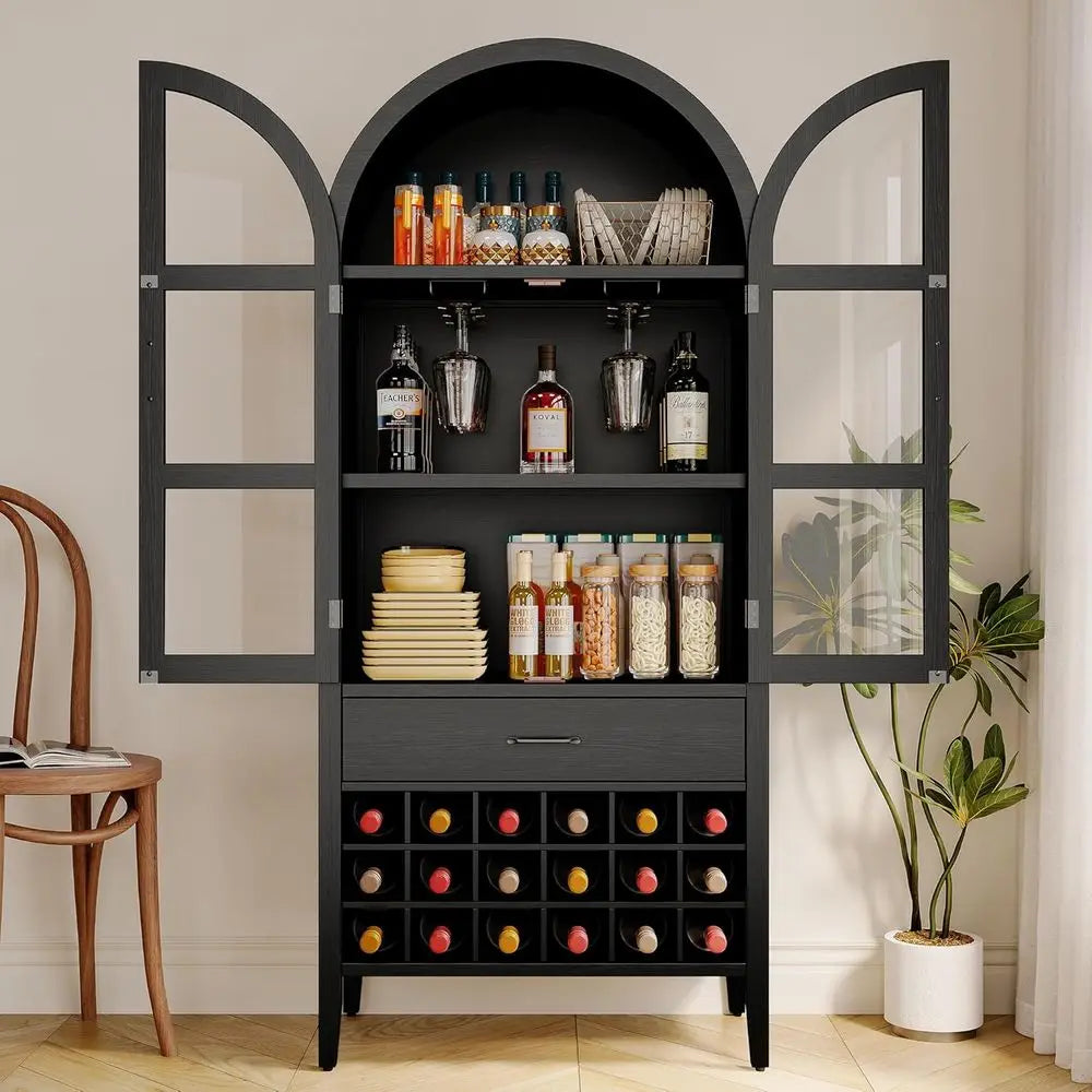 Elegant Arched Wine Bar Cabinet With Storage Shelves The Pet & Home Store