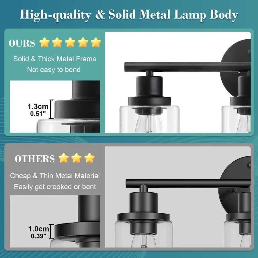 Modern 3 Light Vanity Wall Sconce With Clear Glass For Bathroom