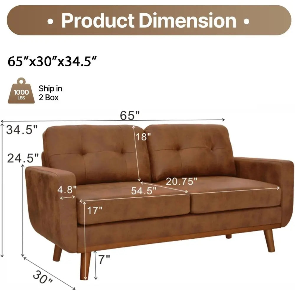 68 Genuine Leather Loveseat Sofa, Comfortable Couch for Living Room or Home Office (Brown, Loveseat, 65)