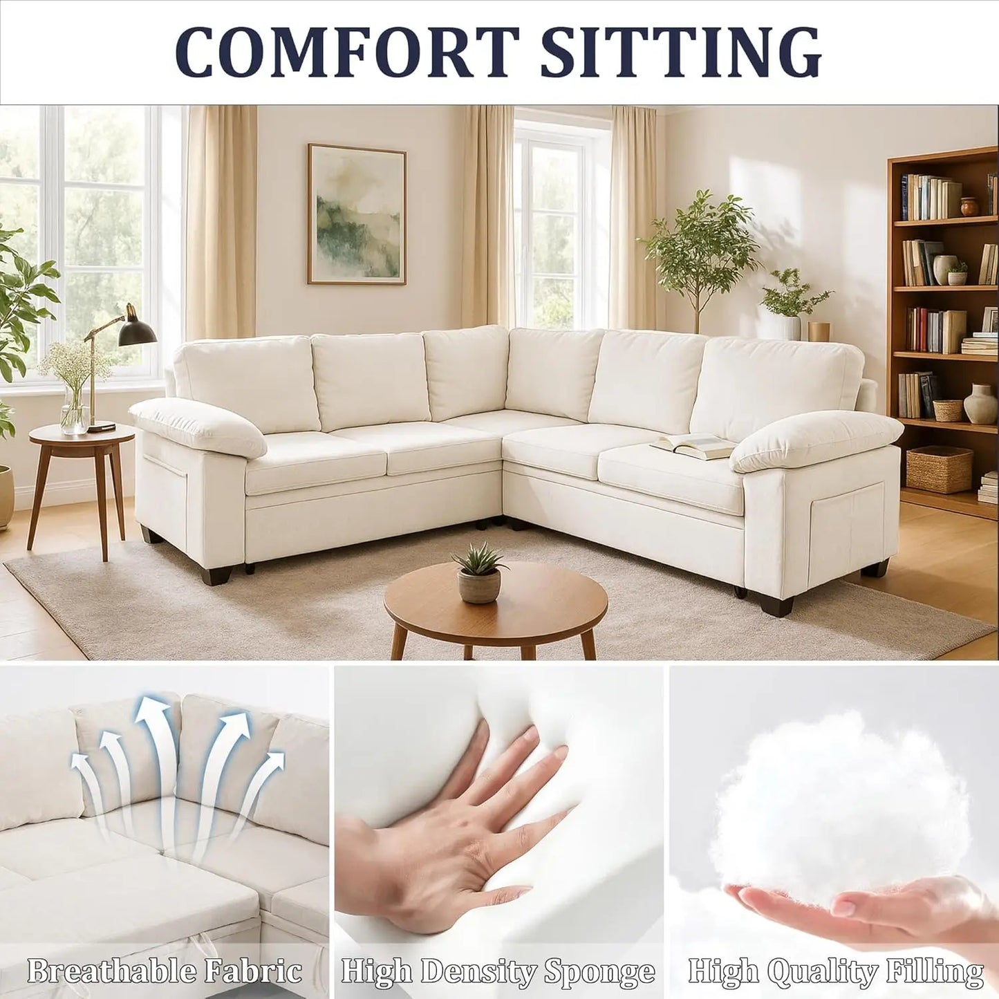 86 Inch Sectional Sleeper L Shaped Sofa with Pull Out Bed, Modular Sectional Sofa with Storage, Modern Chenille 5, Customized