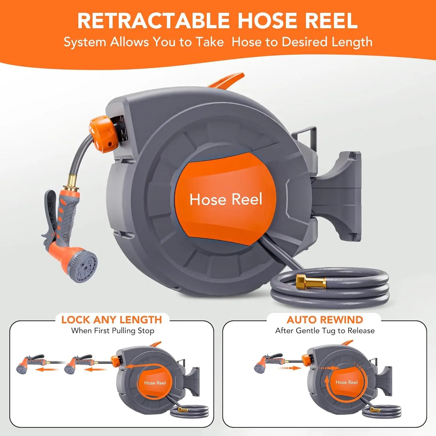 Twister.CK Retractable Garden Hose Reel With 9 Function Sprayer Nozzle