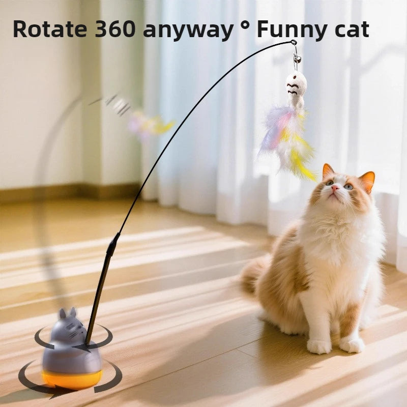 Cat Teaser Feather Wand With Rotating Steel Wire Pole Toy