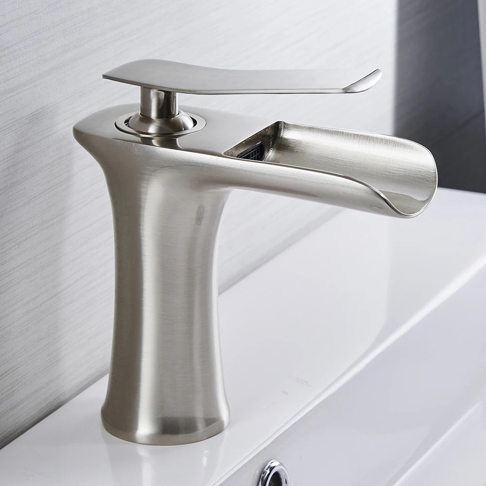 Waterfall Bathroom Faucet Single Handle Basin Mixer Tap Brass