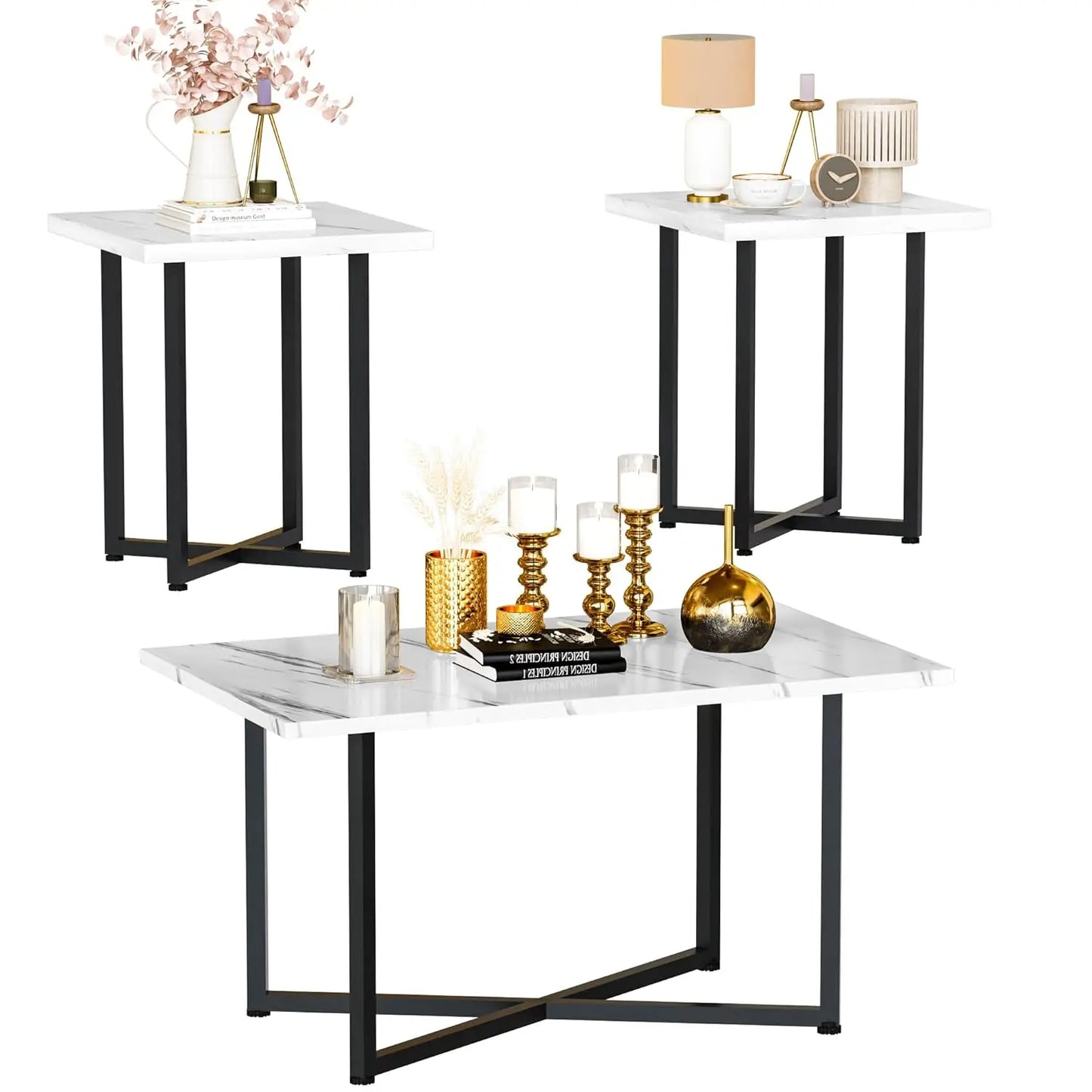 Industrial Coffee Table Set of 3 With Adjustable Legs