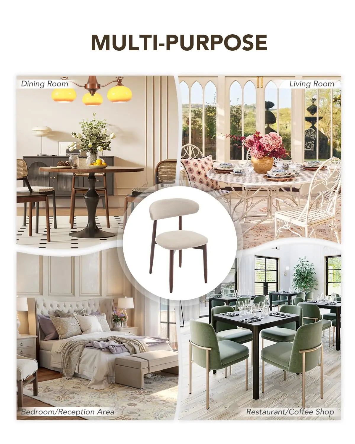 Upholstered Dining Chairs Set of 4 Modern Fabric Solid Wood Legs Kitchen Room Beige Custom