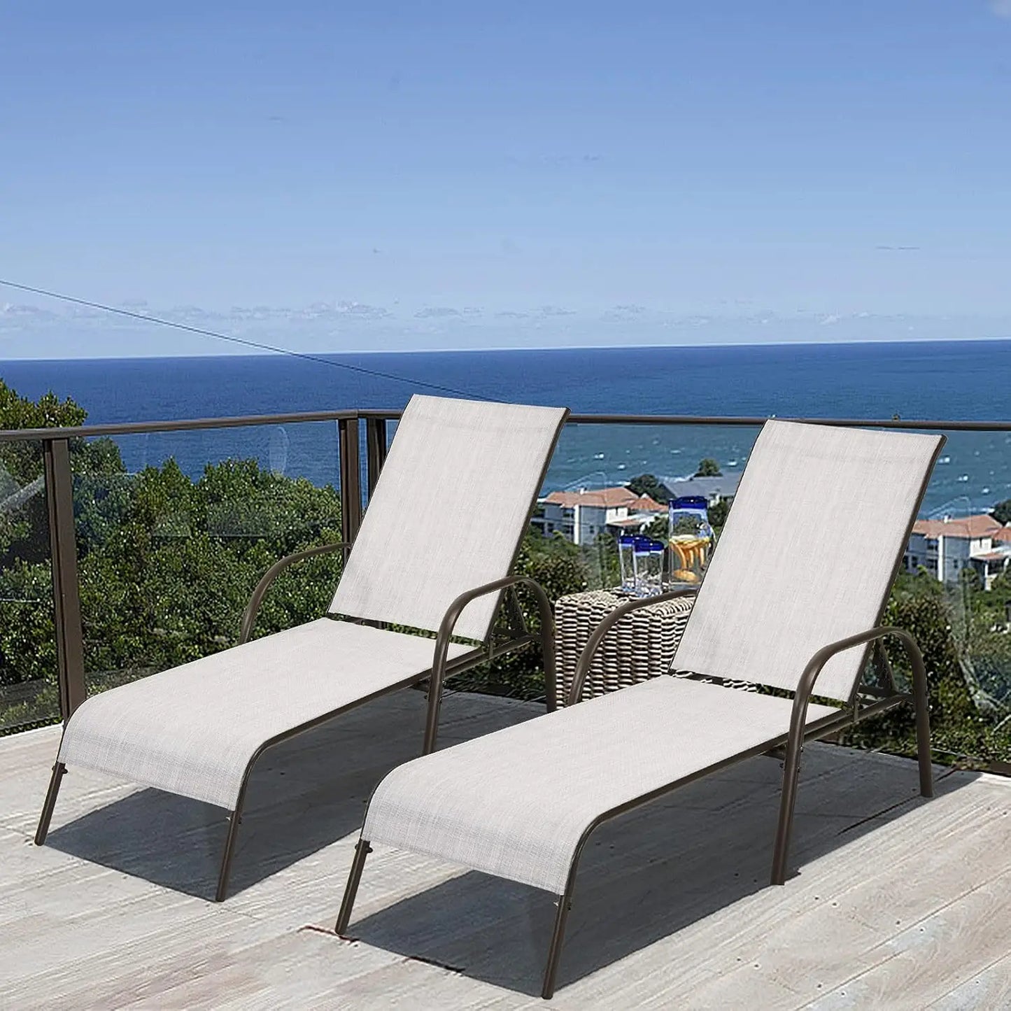 2-Pack Patio Lounge Chairs With 5-Position Adjustable Backrests