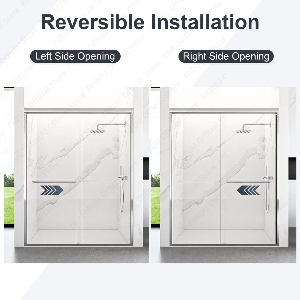 Double Sliding Bypass Sliding Shower Door with Tempered Glass Smooth Rollers Waterproof for Bathroom Semi-Frameless Enclosure