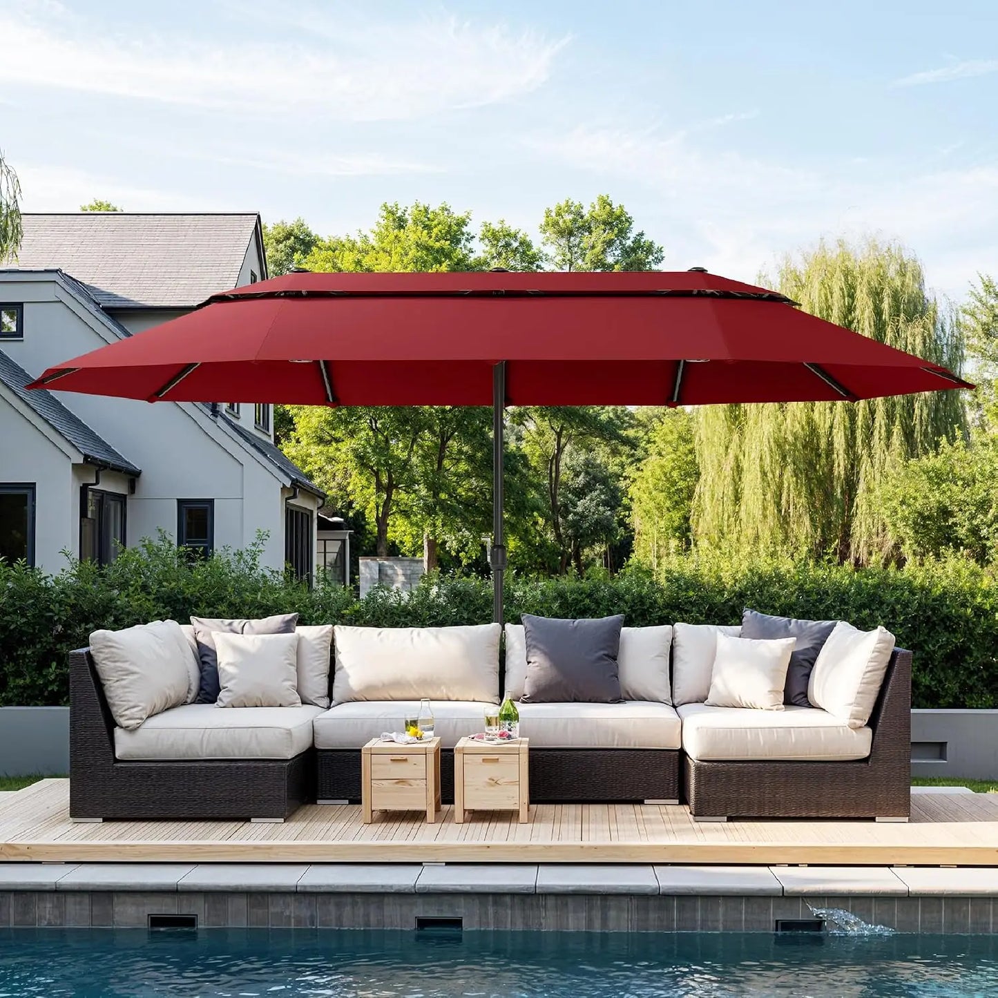 Rectangular Market Patio Umbrella Stainless Steel Frame Heavy Duty Base