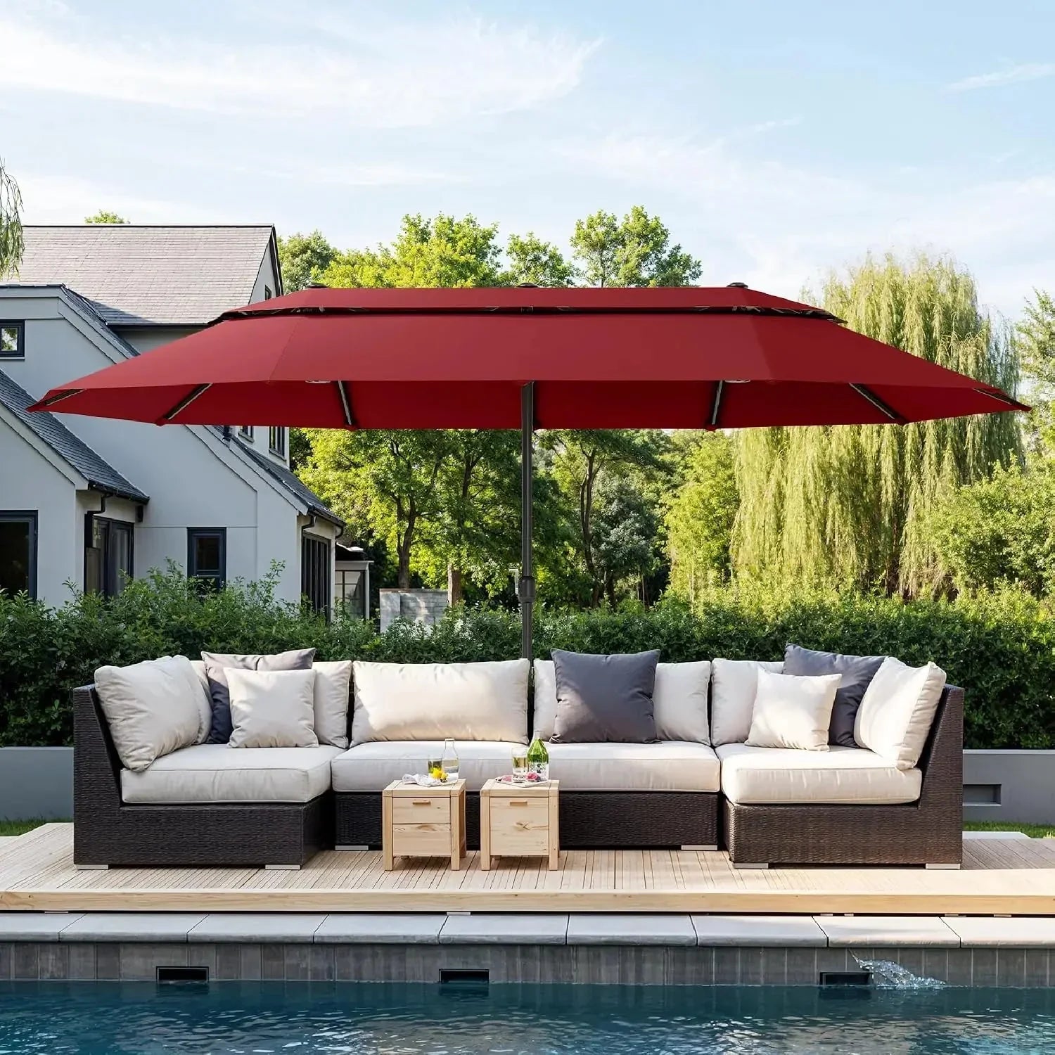 Rectangular 15ft Market Patio Umbrella With Base Stainless Steel Frame The Pet & Home Store