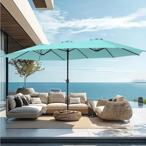 15ft Large Patio Umbrellas with Base Included, Outdoor Double-Sided Rectangle Big Market Umbrella with Stand, Outside
