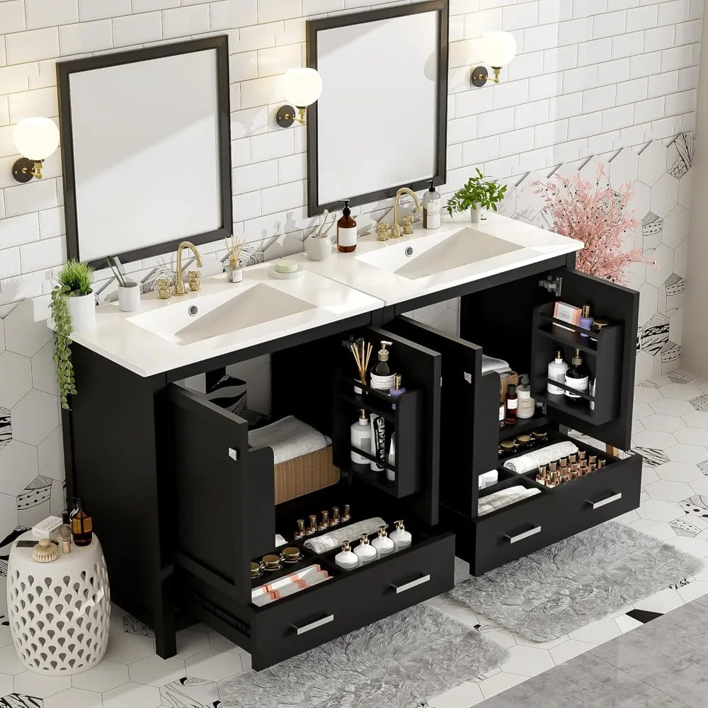 RBXC Solid Wood Double Sink Bathroom Vanity Cabinet With Storage The Pet & Home Store