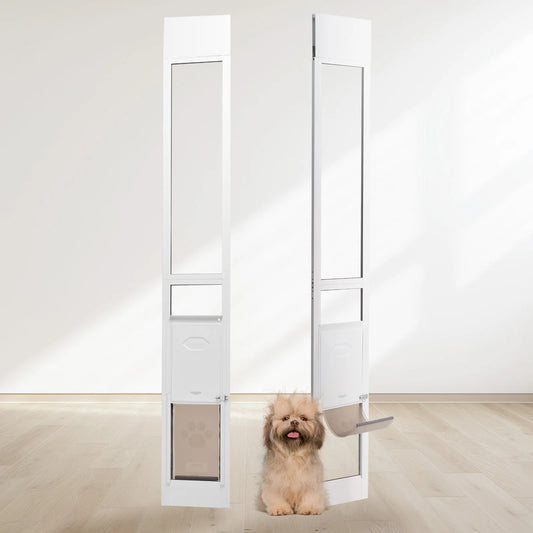 SucceBuy Sliding Glass Dog Door Aluminum Frame Tempered Glass