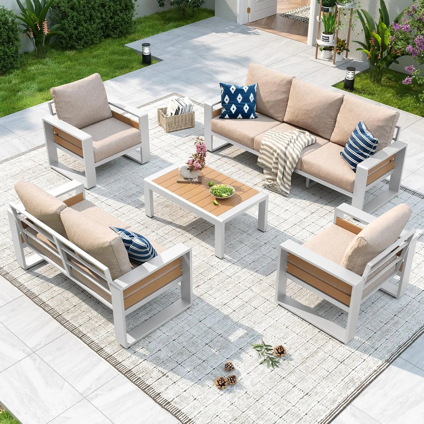 XIAOLANG Aluminum Patio Furniture Set 5 Piece Luxury Sectional