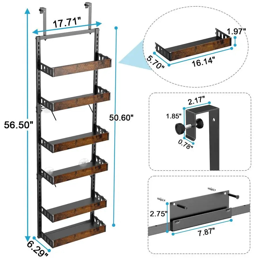 Over The Door Pantry Organizer 6-Tier Wooden Basket Storage