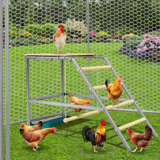 HiMISS Farm Animals Multi-Tier Chicken Roost Galvanized Steel Perch Ladder