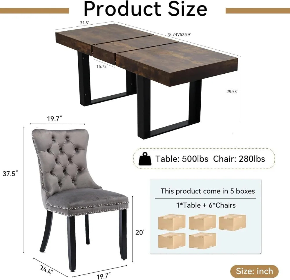 Extendable Dining Set For 6 With Rustic Farmhouse Chairs