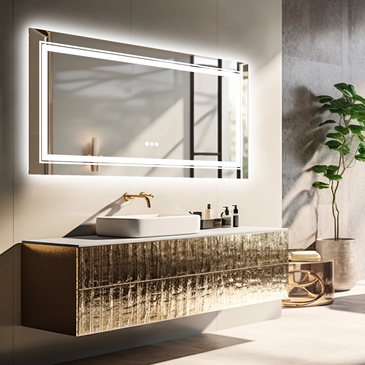 Wisfor LED Backlit Bathroom Mirror With Dimmable Anti-Fog Memory