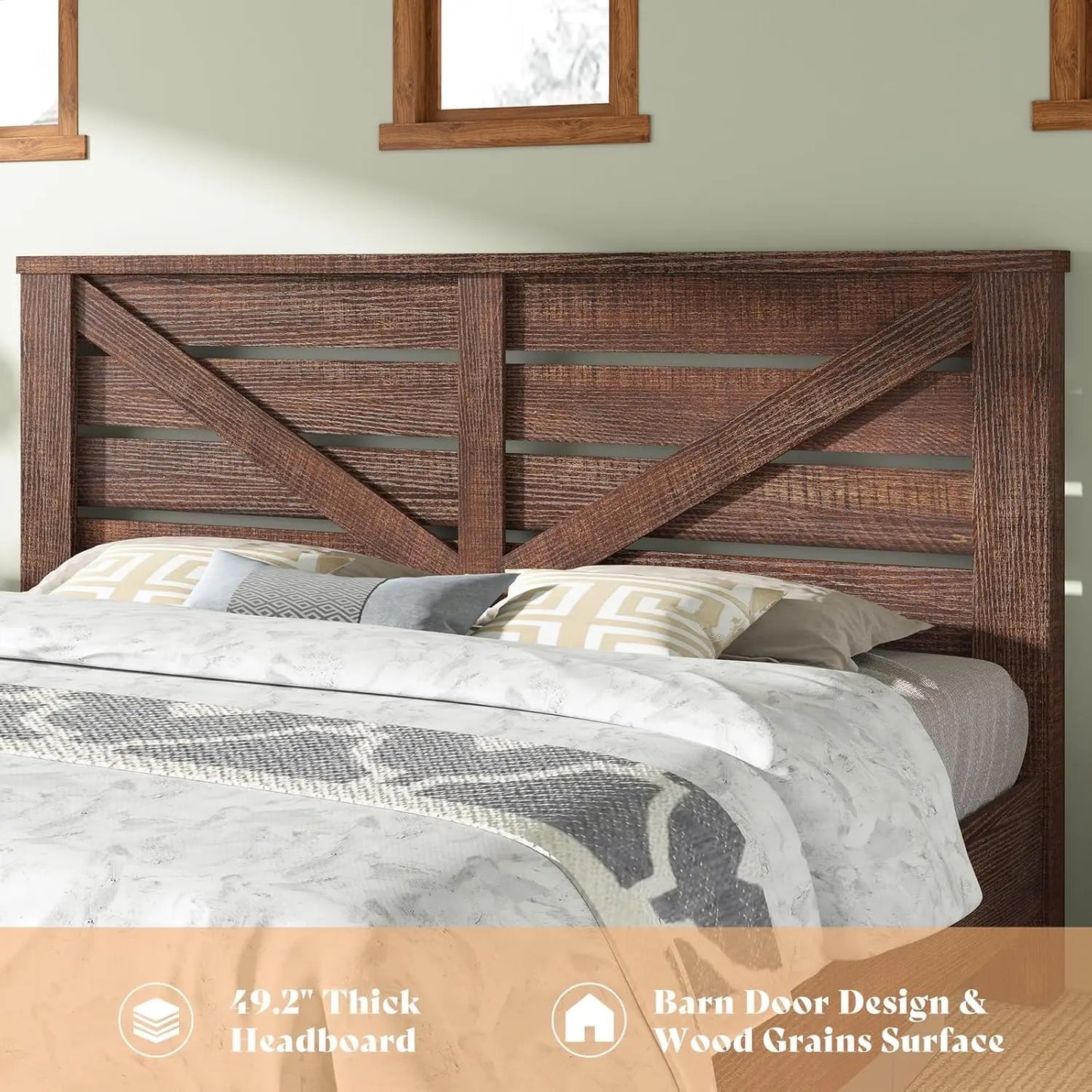 General Use King Bed Frame With Barn Door Headboard Rustic