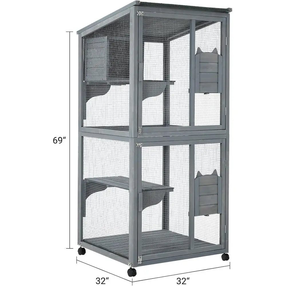 Waterproof Multi Level Outdoor Indoor Cat Enclosure With Lockable Wheels The Pet & Home Store