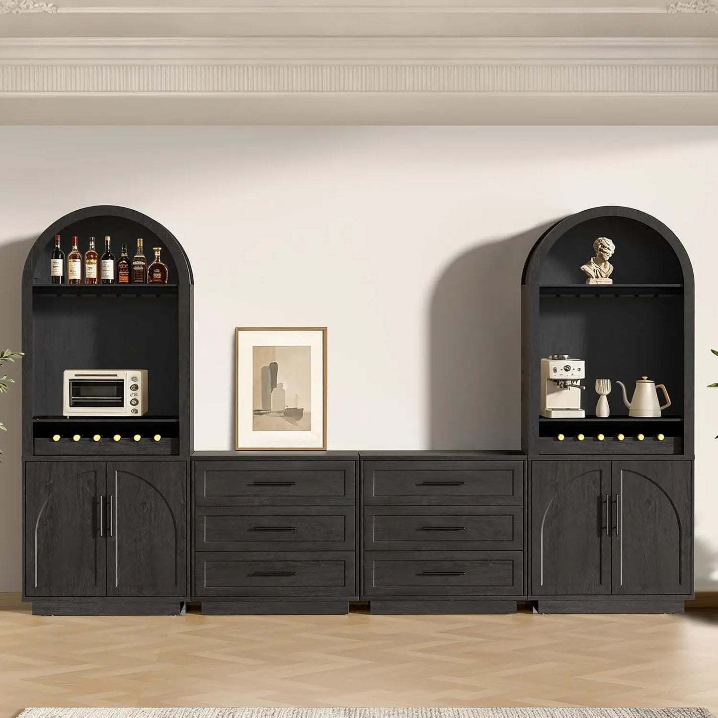 Buffet Cabinet With Glass Doors Modern Arched Sideboard