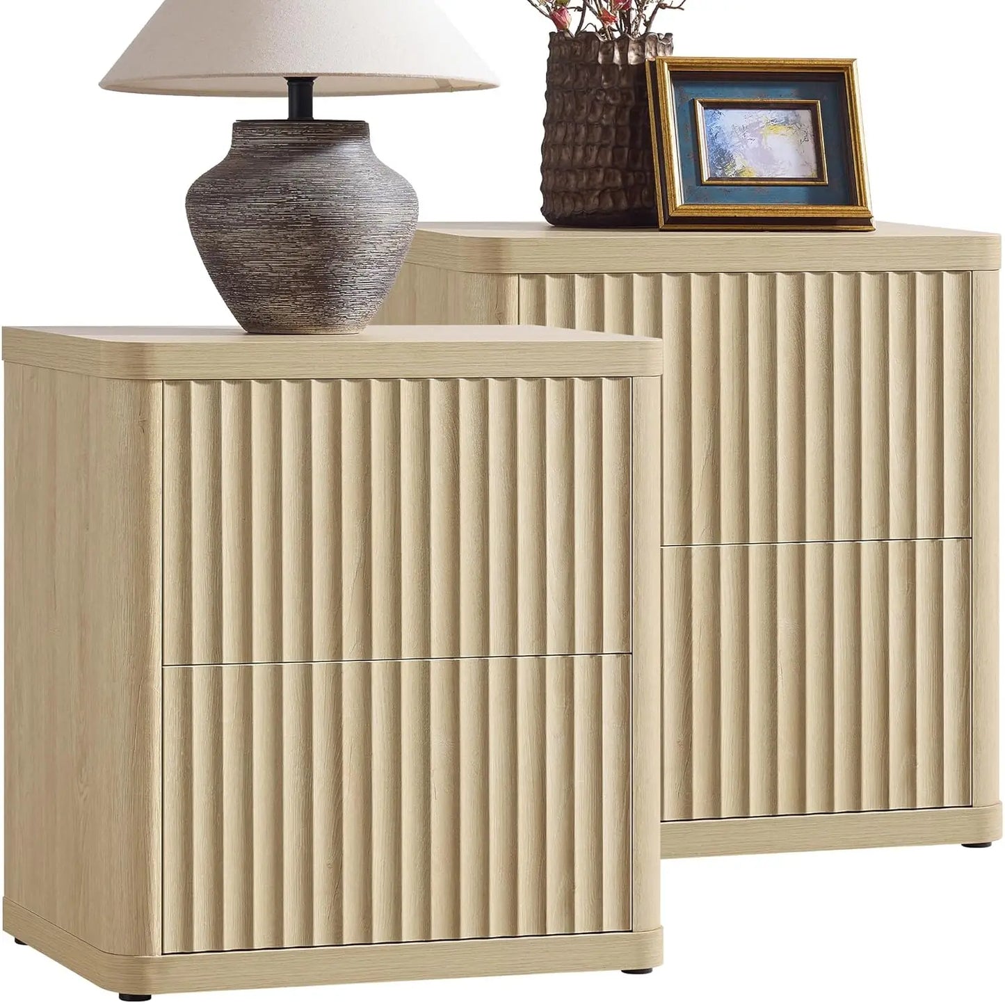 Night Stand Set of 2 Nightstands with 2 Drawers Storage Bedside Table Large Fluted Bed Side End Table Modern 24.4", Customized