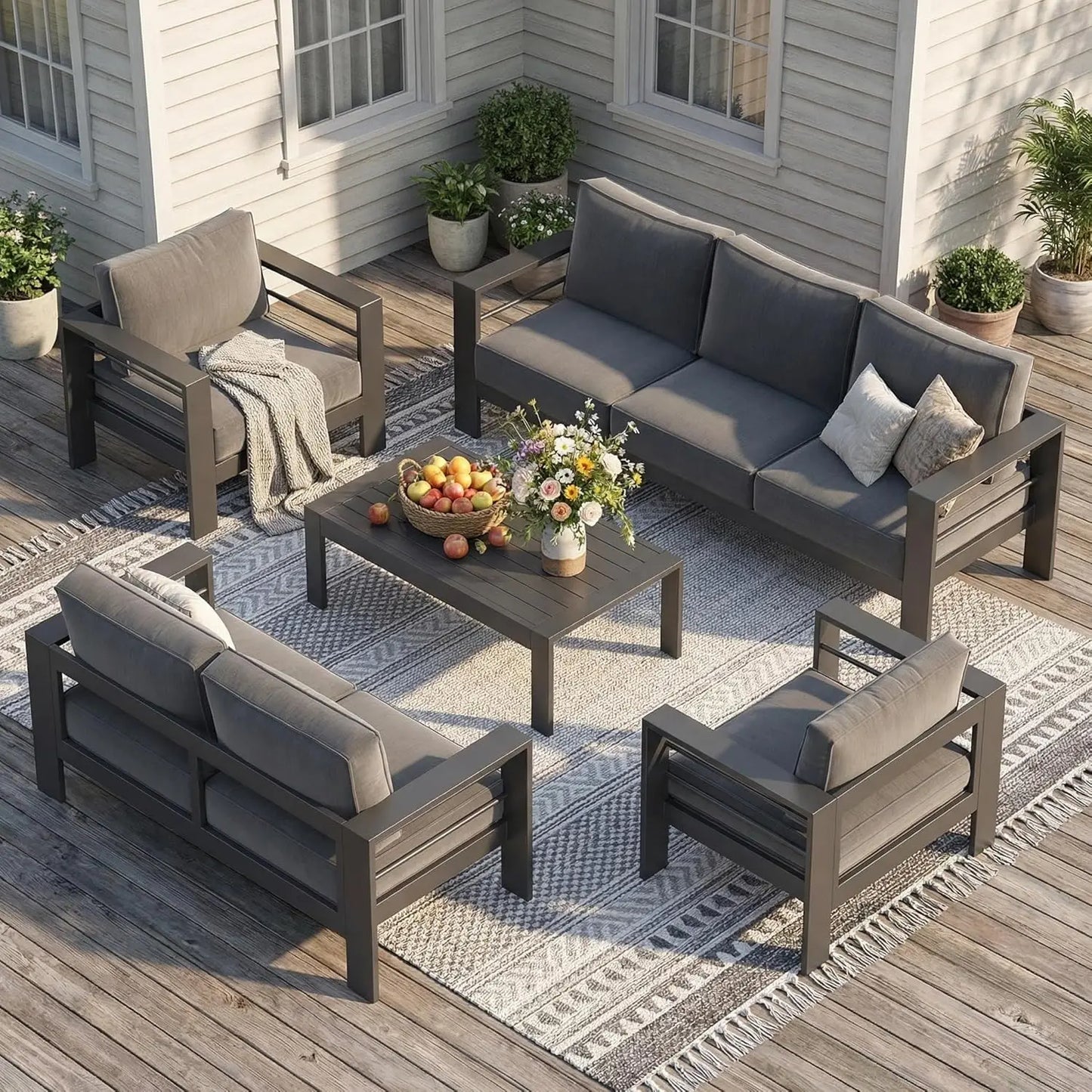 Aluminum Patio Furniture Set for All Weather, Oversized Metal Outdoor Furniture Set with 27.5" Deep Seating, Customized