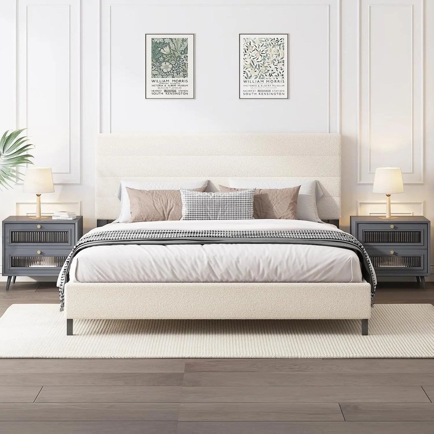 Queen Bed Frame, Modern Upholstered Bed Frame with Adjustable Linen Headboard, Wooden Slats Support Platform Queen, Customized