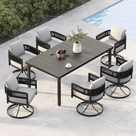 Outdoor 7-Piece Patio Dining Set With Metal Woven Chairs