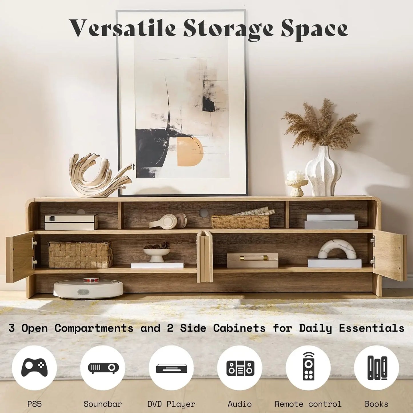 Modern Fluted TV Stand Console With Storage Cabinet