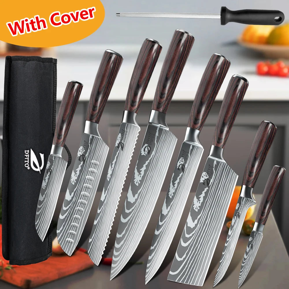 KEPEAK Kitchen Knife Set 7Cr17Mov Stainless Steel Chef