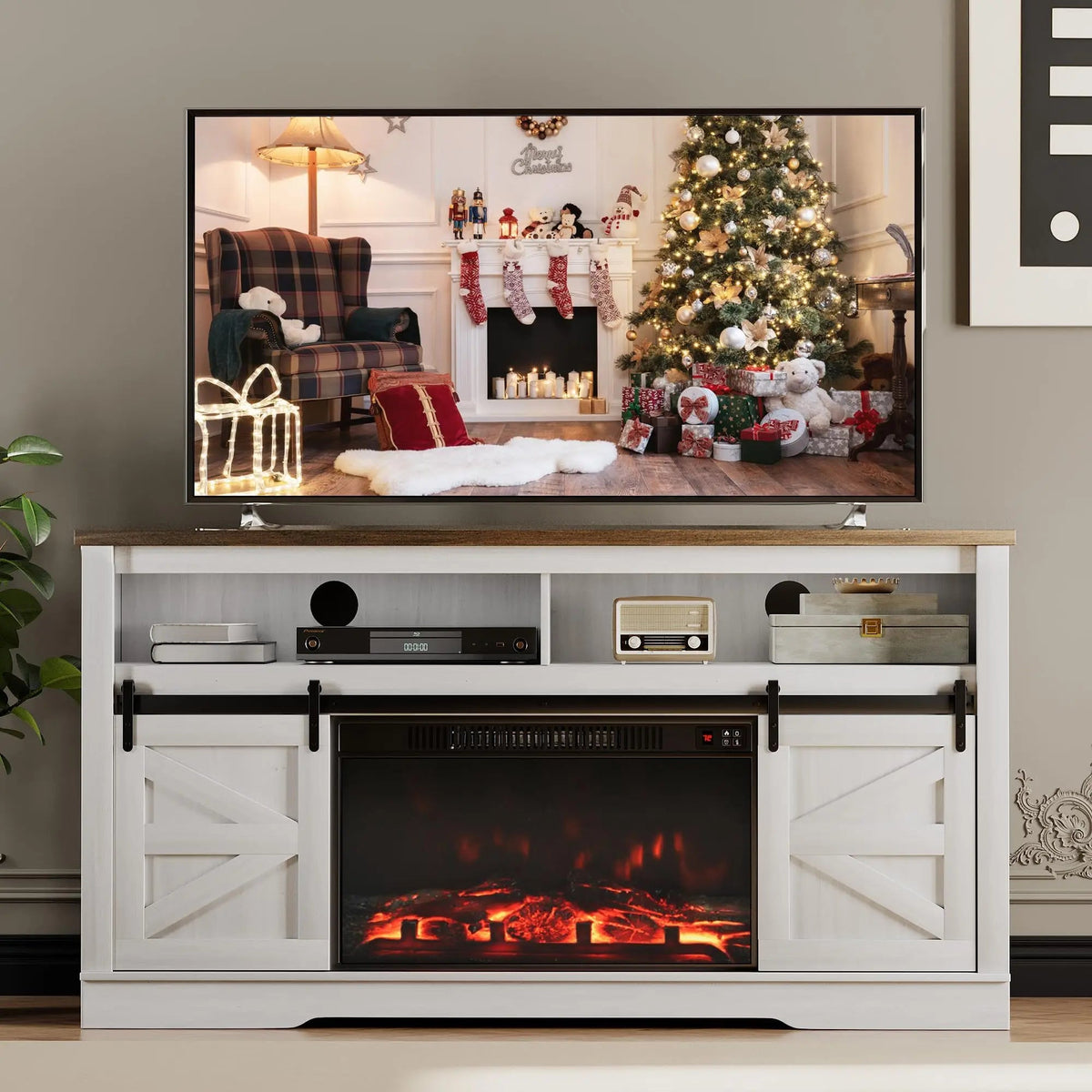 JUMMICO Fireplace TV Stand for 65+ Inch TV with 26'' Fireplace Entertainment Center with Storage Cabinet and Adjustable Shelves The Pet & Home Store