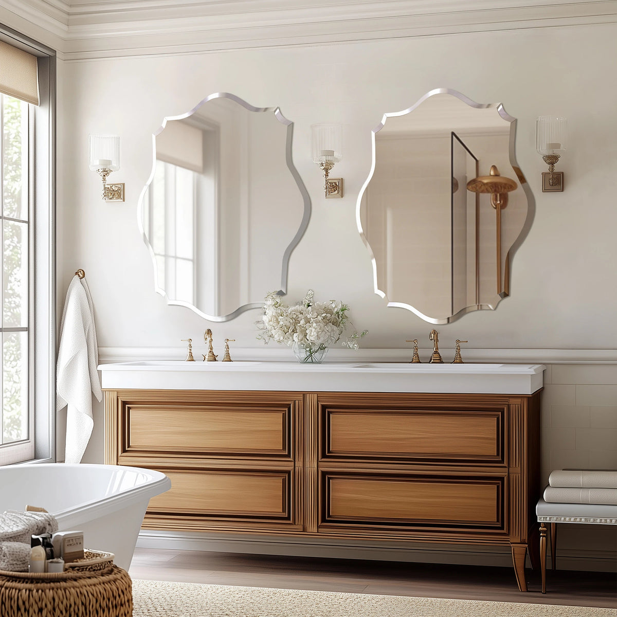 Wall Mirror Scalloped Frameless Beveled Edge Polished for Bathroom, Living Room, Vanity, Bedroom The Pet & Home Store