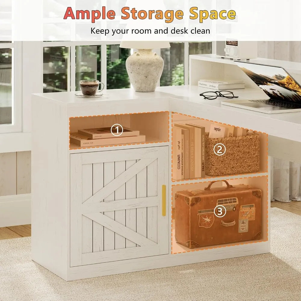 L Shaped Home Office Desk With USB Outlet And Storage