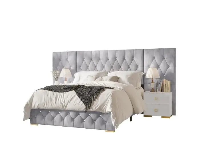 Luxurious Velvet Tufted Platform Bed with Wall Panels-King The Pet & Home Store