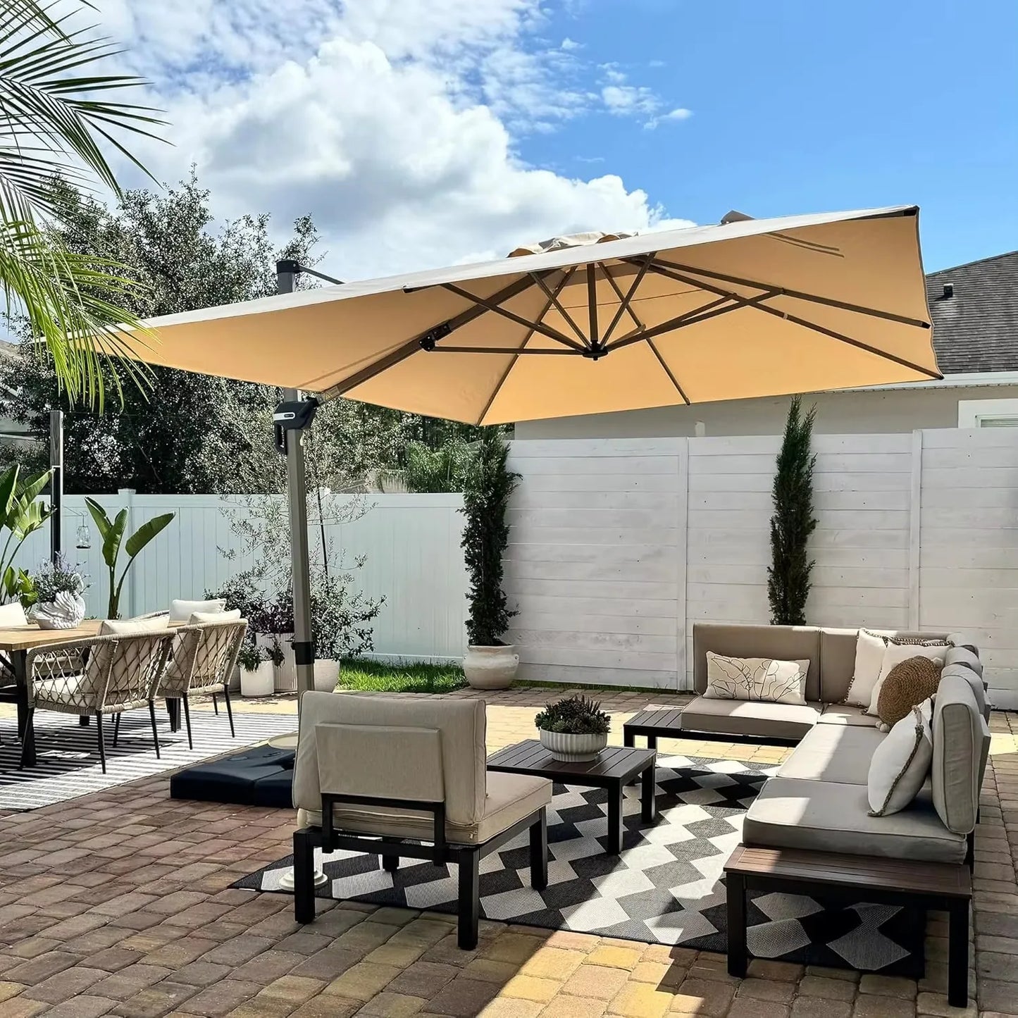 Rectangle Cantilever Umbrella, Aluminum Offset Umbrella with 360° Rotation, Champagne Frame for Pool Deck Garden, 10' X 13' Beig
