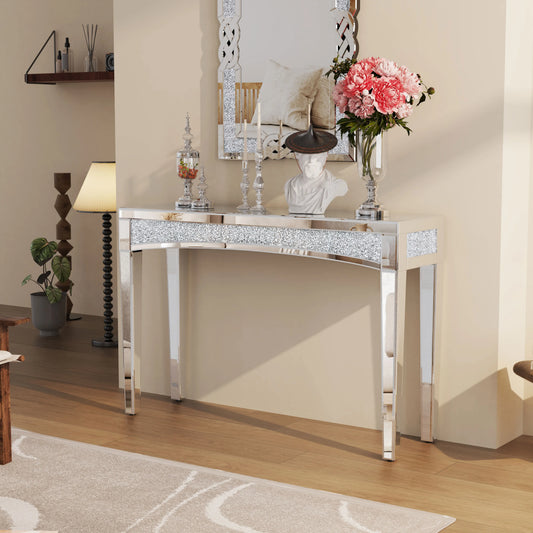 Mirrored Desk Console Table With Crystal Inlay For Living Room