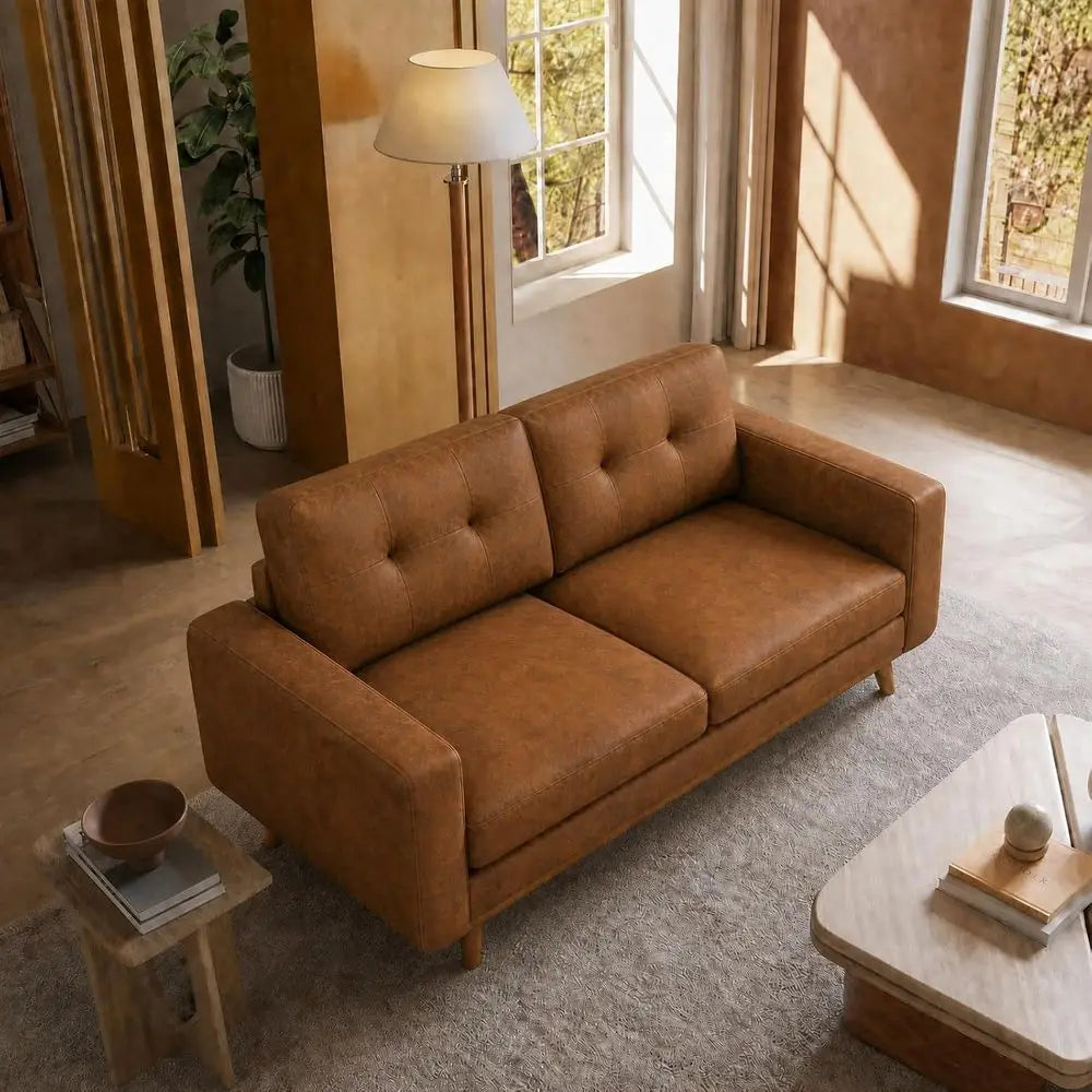 68 Genuine Leather Loveseat Sofa, Comfortable Couch for Living Room or Home Office (Brown, Loveseat, 65)