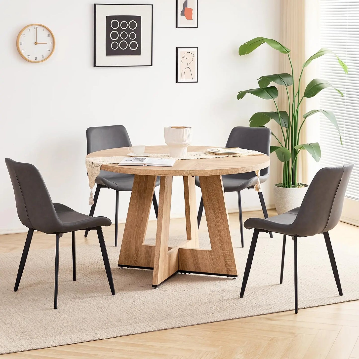 Round Dining Table Set For 4 With Chairs Mid Century