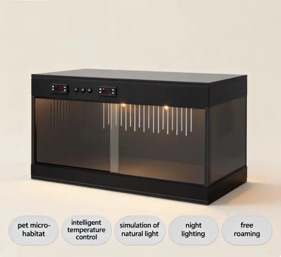 Reptile Lounge Habitat with Glass Sliding Door and Intelligent Thermostat 80*40*40cm Reptile Breeding Box LCD Reptile Pet  Box The Pet & Home Store