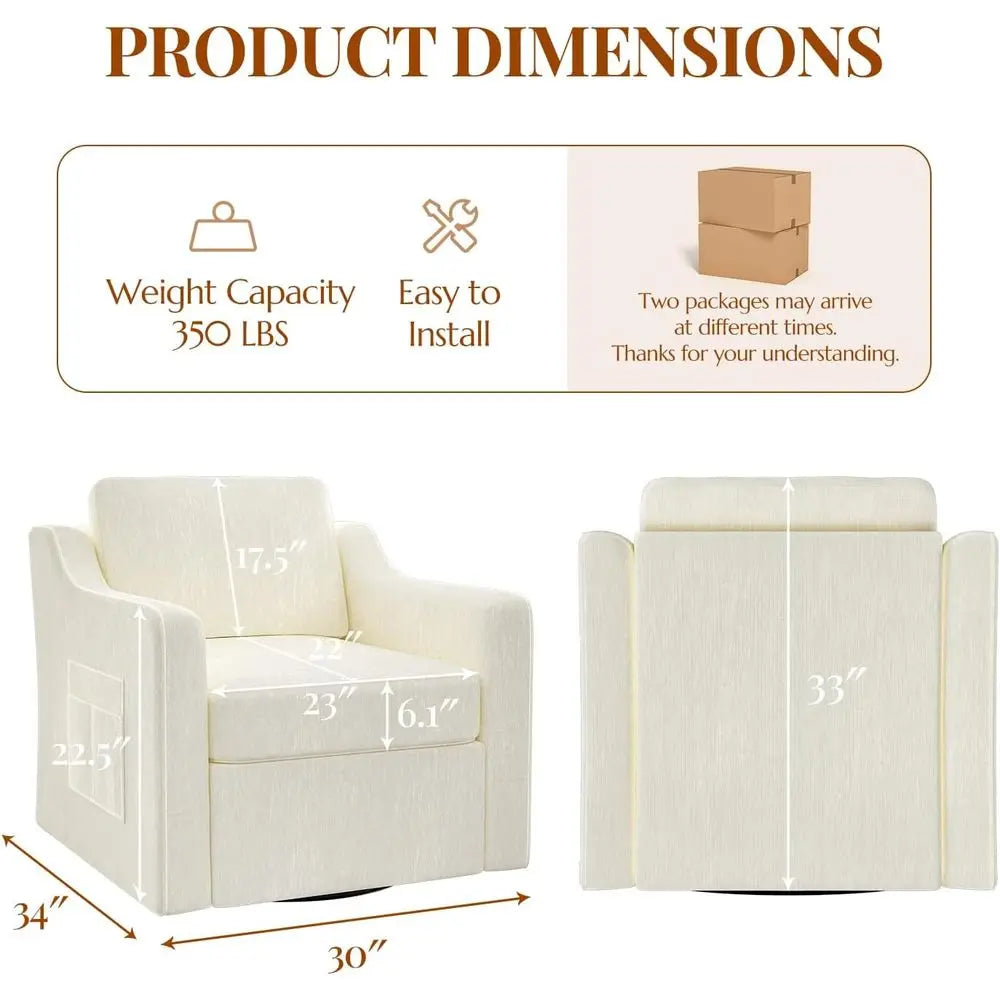 360° Swivel Accent Chair Set o 2, Large Comy Reading Chairs, Square Single-Seat Armchair Upholstered Soa or Reading, Nursery, Li The Pet & Home Store
