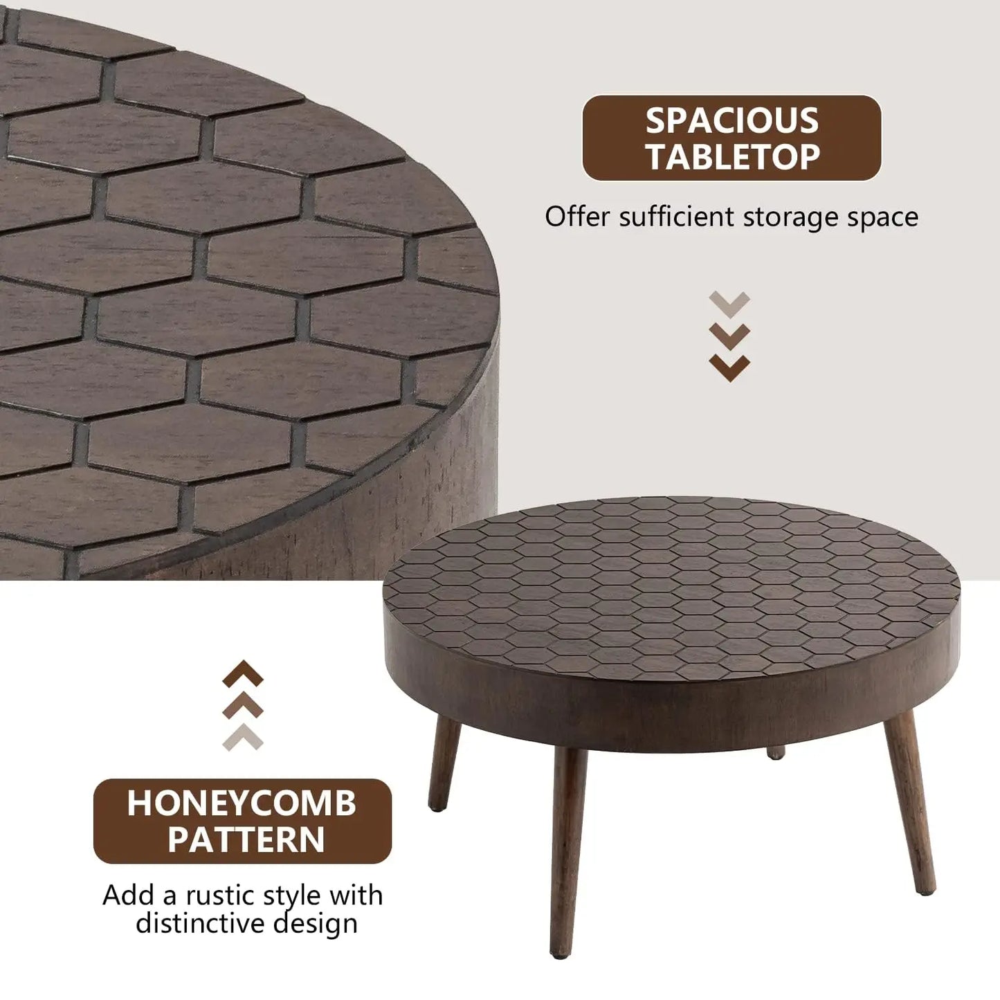 Round Coffee Table Set of 2, Nesting Tables with Honeycomb Pattern, Modern End Table for Living Room, Farmhouse,, Customized
