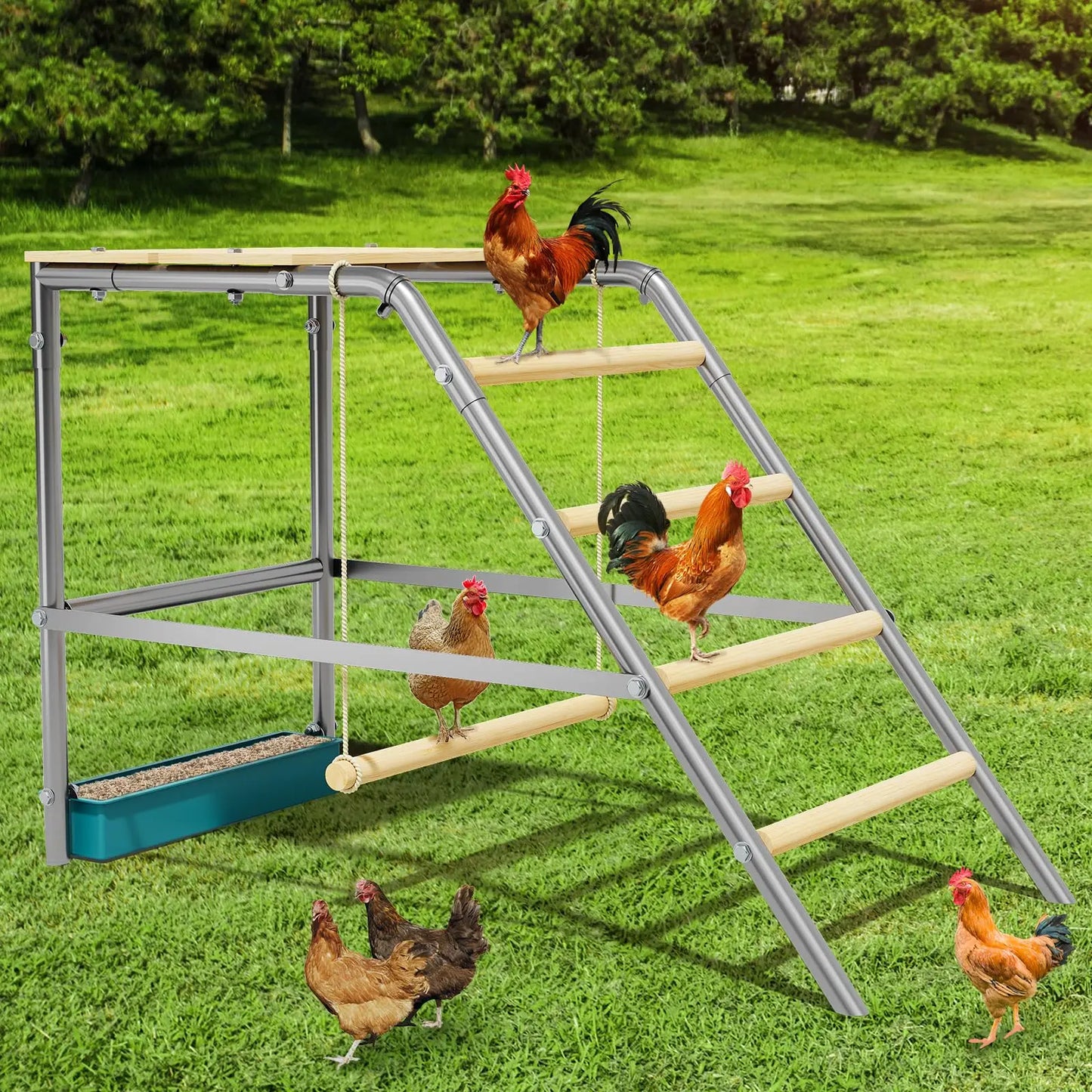 HiMISS Farm Animals Multi-Tier Chicken Roost Galvanized Steel Perch Ladder
