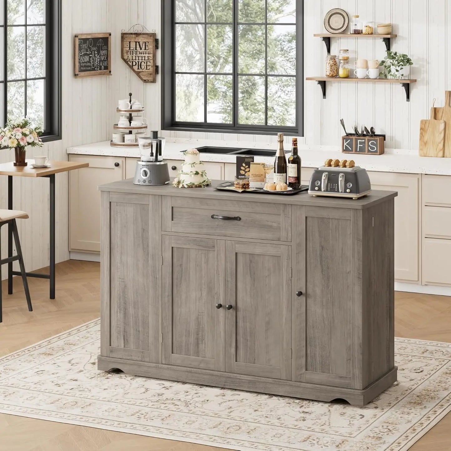 Rolling Kitchen Island Cart With Storage Drawers And Adjustable Shelves