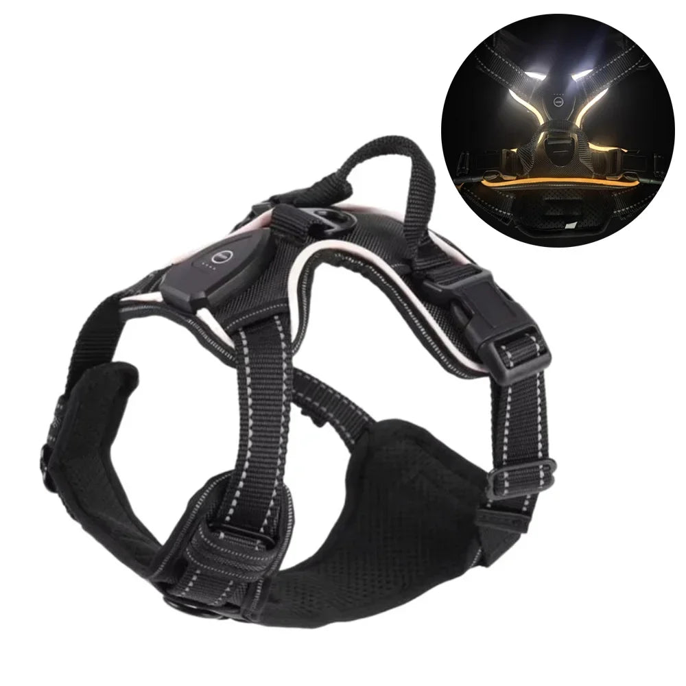 PERNEAKY Light Up LED Dog Harness For Night Walking