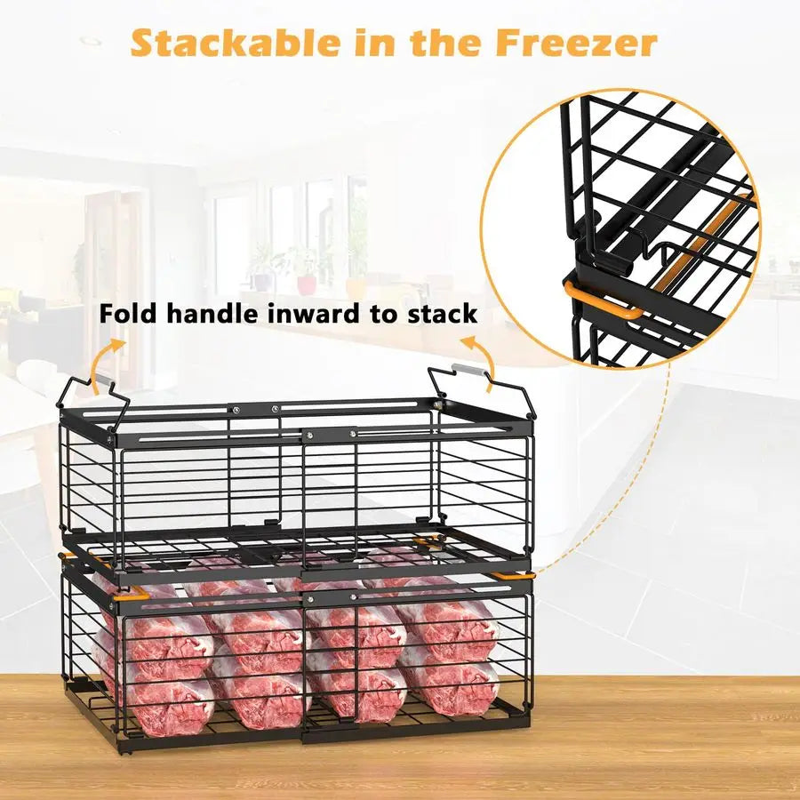 2 Pack Freezer Organizer Bins Stackable Chest Storage