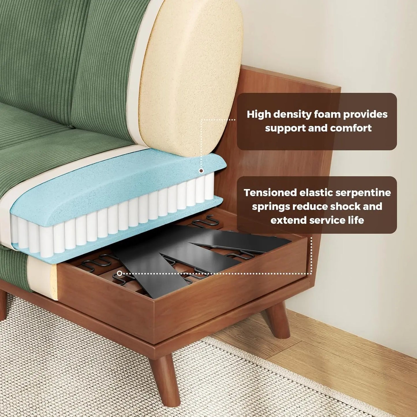 Corduroy L-Shape Modular Sofa With Movable Ottoman Sectional